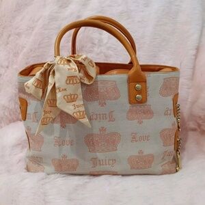 Rare Juicy Couture Large Authentic Vintage Orange Tote Bag Purse HTF Y2k Crown